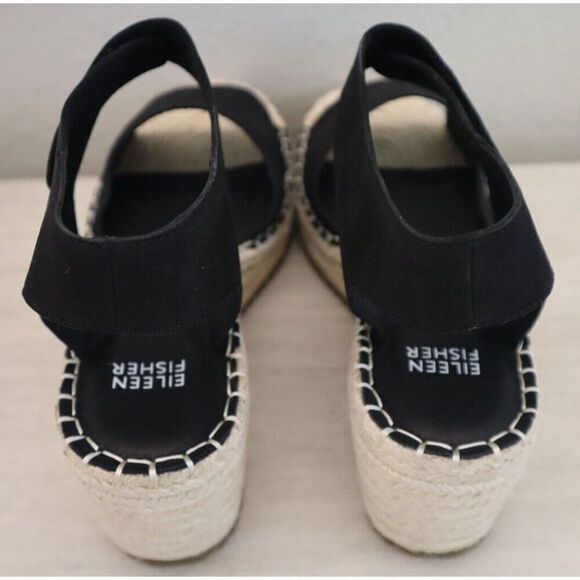 Eileen Fisher Women's Sz 8.5M Black Weslia Jute Wrapped Wedge Sandals SIB - Picture 9 of 10